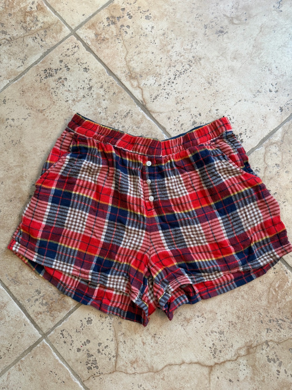 Aerie Flannel Boxer Shorts Plaid Red & Blue